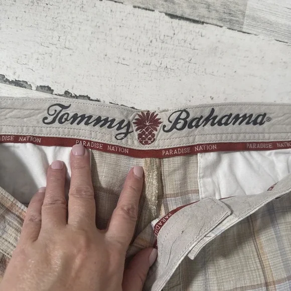 Tommy Bahama Silk Linen Shorts Mens 38 Tan Beige Plaid 10" Inseam - Picture 11 of 15